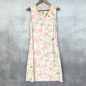 Norton Studio Womens Dress Linen Blend Sz Small Pink Floral Lace Cottage Coastal